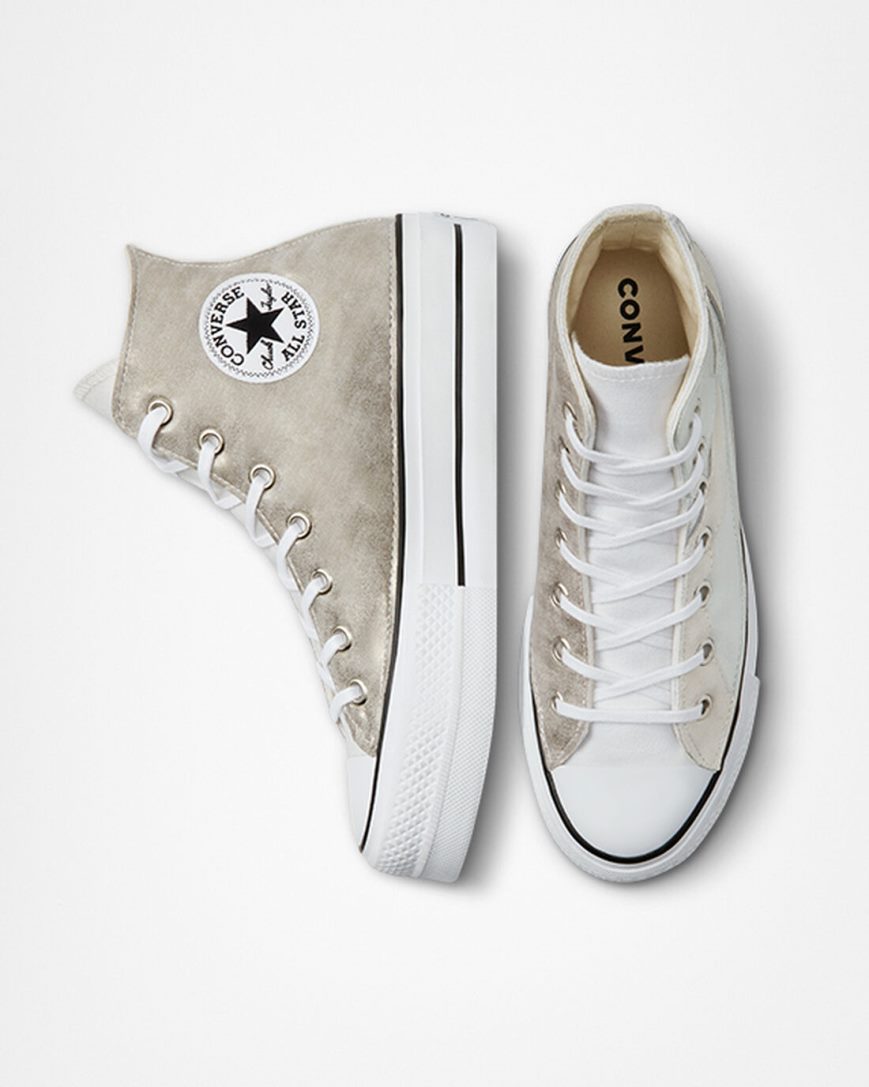 Pantofi Platforma Dama Converse Chuck Taylor All Star Lift Metallic Wave Inalti Albi | RO PNKHX296